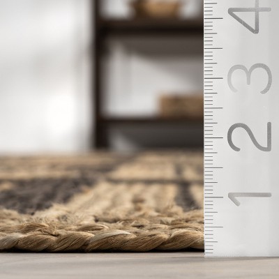 Handmade Geometric Braided Jute Rectangular Area Rug, 8' x 10', Natural and Black