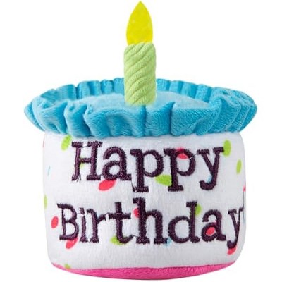Dog Birthday Cake Toy, Happy Birthday Cake Shaped Squeaky Dog Toys for Medium & Large Dogs Funny Dogs Gifts Plush Dog Party Toys, Large, Blue