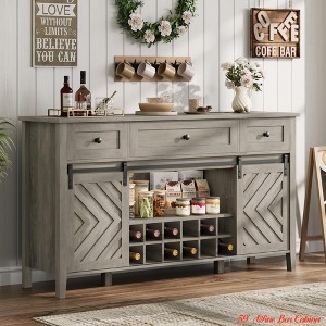 47.2'' /59''Farmhouse Buffet Cabinet w/ Sliding Barn Door, 33.4'' Tall Rustic Sideboard w/ 3 Drawer, Adjustable Shelf and Removable Wine Rack - 1 of 4