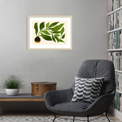 Svelte Natural Wood Framed Leafy Plant Wall Art Print 25 x 19