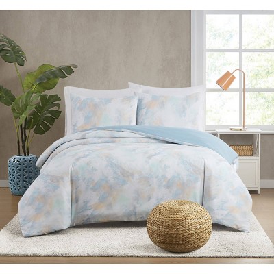Twin White and Blue Microfiber Reversible Comforter Set