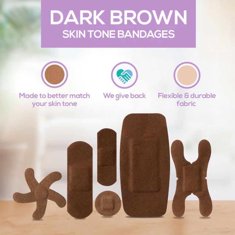 Tru-Colour Skin Tone Shade Adhesive Bandage Assorted Shapes, Dark Brown, 5 of 9