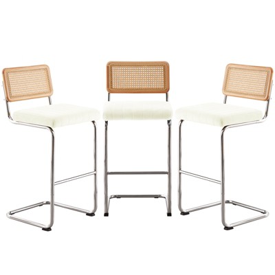 Bekrvio Bar Stools Set of 2/3/4, 26”/30" Barstool with Rattan Back, Velvet-Upholstered & Chrome Frame,Mid Century Modern Kitchen Stool for Island
