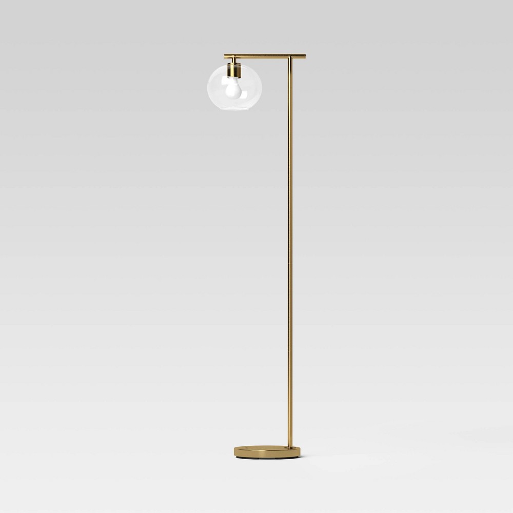 Photos - Floodlight / Street Light Brass Floor Lamp with Glass Shade - Threshold™: Modern Standing Light, ETL