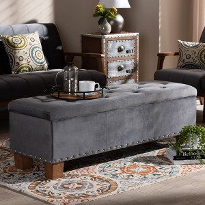 Hannah Velvet Upholstered Button Tufted Storage Ottoman Bench -  Baxton Studio - 1 of 4