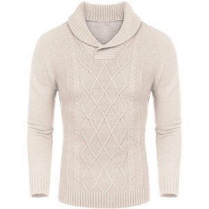 COOFANDY Men's Shawl Collar Sweaters V-Neck Relaxed Fit Cable Pullovers - 1 of 4
