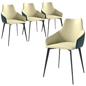 Sonnet Dining Chair with Armrests and Black Powder-Coated Iron Legs Set of 4 in Cream/Green - 1 of 4
