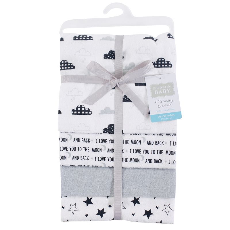 Hudson Baby Infant Cotton Flannel Receiving Blankets, Moon And Back, One Size, 2 of 3