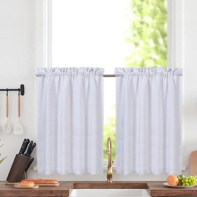 Waffle Weave Rod Pocket Short Kitchen Curtain