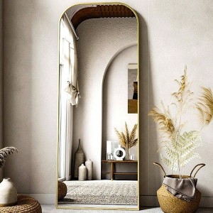 56x21 Inch Full Length Mirror for Bedroom Living Room Cloakroom Aluminum Frame Gold Arched Top Sturdy Freestanding Wall Mountable - 1 of 4