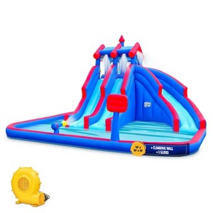 Sunny & Fun Mega Sport Inflatable Water Slide Park W/Climbing Wall, Triple Slide & Pool - Red/Blue - 1 of 4