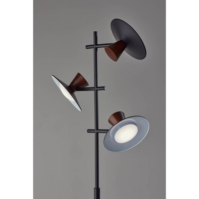 Adjustable Black and Walnut Wood LED Floor Lamp with Smart Switch