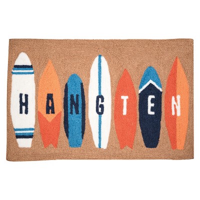 1'10"x2'10" Rectangle Hooked Surfboard Accent Rug Brown - C&F Home