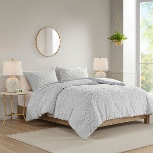 Okak Queen/King 3-Piece Tufted Woven Medallion Bed Duvet Cover Set,Comfortable Coverlet Bedding Sets,Machine Washable - 1 of 4