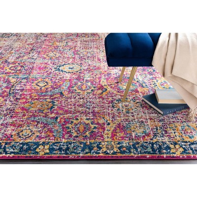 Reversible Blue Synthetic Easy Care Stain-Resistant Runner Rug