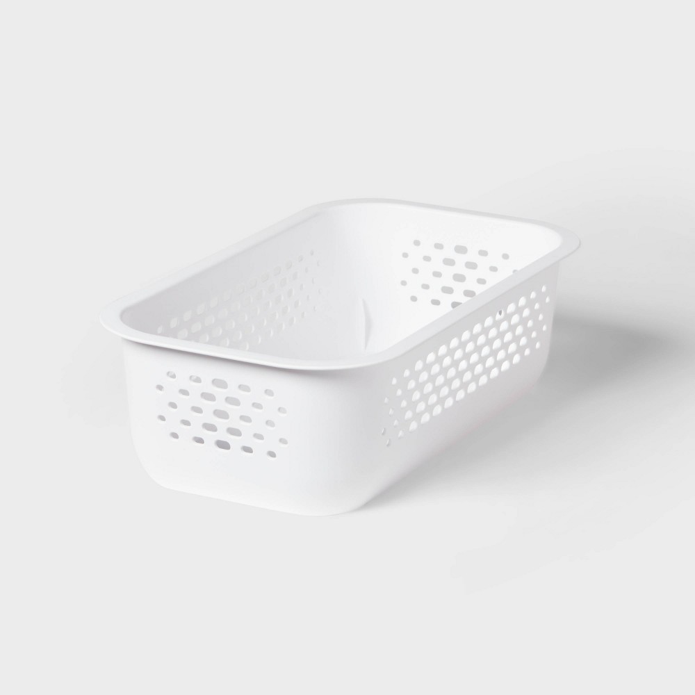 7 units Narrow Small Decorative Plastic Bin White - Brightroom™: Modern Storage with Cut-Out Handles, 13" Cube Compatible