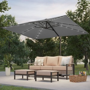 Sonkuki 10x8FT Round Offset Outdoor Patio Solar LED Cantilever Umbrella, 360° Rotation and Canopy Angle Adjustment - 1 of 4