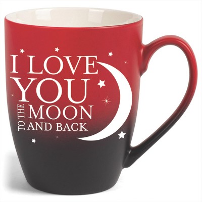 Elanze Designs Love You To The Moon And Back Two Toned Ombre Matte Red and Black 12 ounce Ceramic Stoneware Coffee Cup Mug