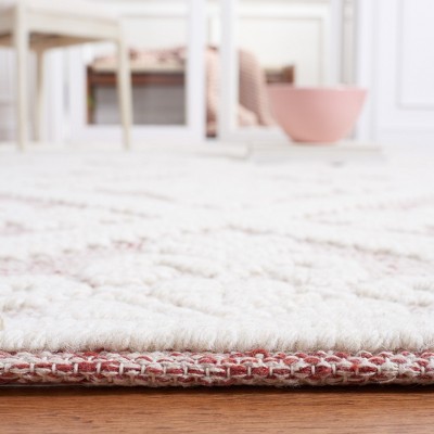 Ivory and Red Hand-Knotted Wool 6' x 9' Area Rug