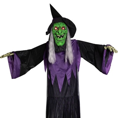 Huge Lighted Animated Green and Purple Witch Outdoor Halloween Decoration