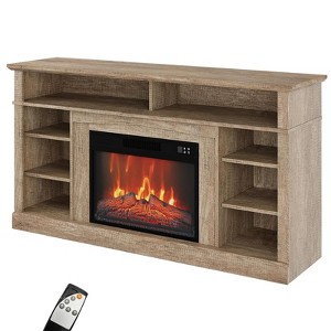 Jojoka TV Stand with Electric Fireplace for 55 Inch TV, Media Entertainment Center with Storage and Shelves,  Oak - 1 of 4