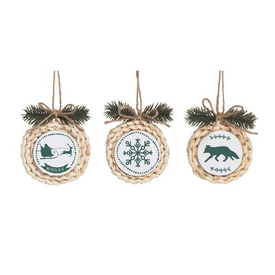 Transpac Grass Woven Icon Ornament Set of 3 Christmas Home Decorations