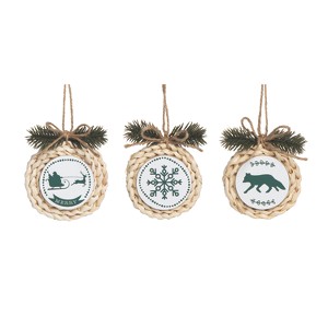 Transpac Grass Woven Icon Ornament Set of 3 Christmas Home Decorations - 1 of 3