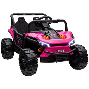 Qaba 12V Ride On Truck, 3.7 MPH Battery Powered Electric Car for Kids w/ Remote Control, 4-Wheel Suspension, Lights, Horn & Music, Pink - 1 of 4