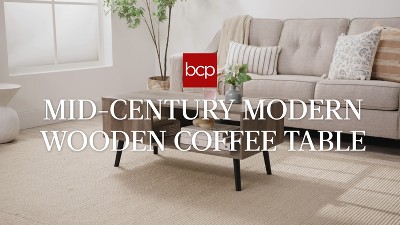 Mid-Century Modern Rectangular Coffee Table with Open Shelf - White/Brown