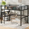 Racxily Queen Size Loft Bed Frame with desk, storage basket,Metal Loft Bed with clock,and charging port,black - 3 of 4