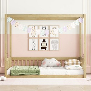 NicBex Twin Size Wooden Canopy Bed, Modern Platform Bed Frame with Fence for Boy and Girl, Easy Assembly - 1 of 4