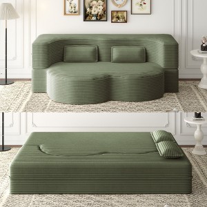 PAGED Modern Floor Sofa with 2 Pillows, Foam-Filled Sleeper Sofa Bed with Teddy Fabric for Living Room, Apartment, No Assembly Required - 1 of 4