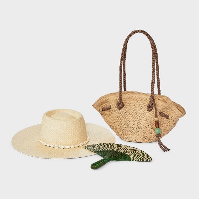 A New Day Hand Woven Straw Bead Charm Mini Fan Tote Bag - A New Day™ Natural — фото 6