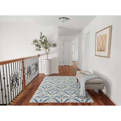 Blue and Beige Hand Tufted Wool Rug, 3'6" x 5'6"