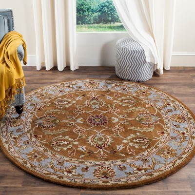 Heritage Round Blue and Brown Wool Area Rug