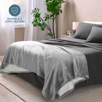 Full Light Gray Reversible Sherpa Fleece Blanket
