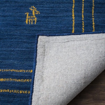 Handmade Blue Wool 4' x 6' Rectangular Area Rug