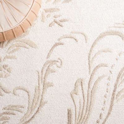 Ivory and Beige Floral Hand-Tufted Wool Area Rug 5' x 8'