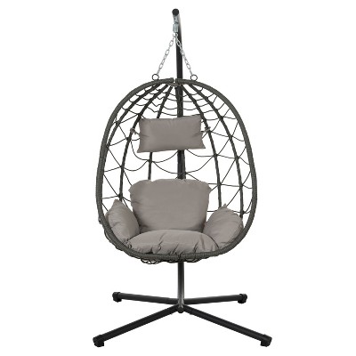 Grungis Outdoor Patio Egg Swing Chair with Stand, Patio Wicker Hanging Basket Chair with Stand for Patio Porch, Balcony