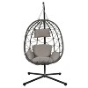 CAVINAS Wicker Swing Egg Chair with Cushion and Stand,Patio Swing Hanging Basket Chair with Stand for Bedroom Porch Garden - 2 of 4