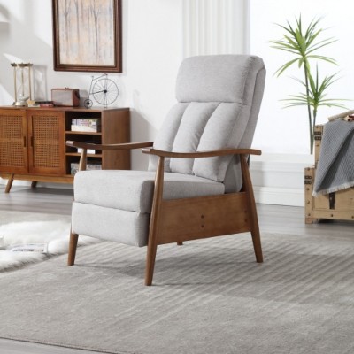 Light Gray Wood Frame Armchair, Modern Accent Chair Lounge Chair for Living Room