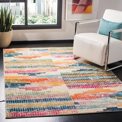 Ivory Rectangular Hand-knotted Synthetic Rug, 5'3"x7'6"
