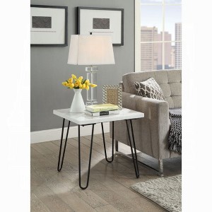 22" Square End Table with Marble Top and Metal Tube Legs for Luxury Living Room - 1 of 4