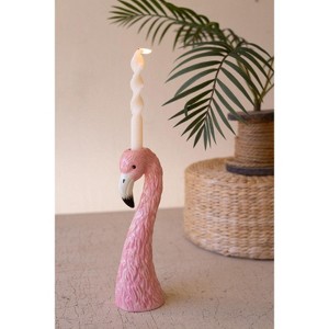 Flamingo Candle Holder – Glazed Ceramic Figurine Set of 2 by Kalalou - 1 of 3