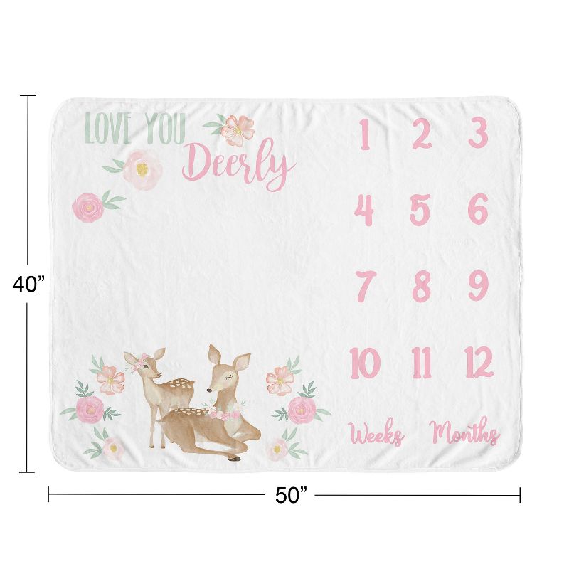 Sweet Jojo Designs Girl Milestone Swaddle Baby Blanket Deer Floral Pink Mint and White, 4 of 7