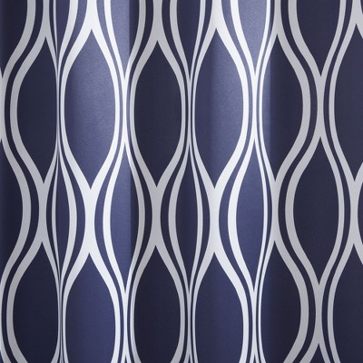 Peacoat Blue Geometric Room-Darkening Grommet Curtain Panels