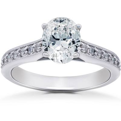 Pompeii3 1 1/3Ct Oval Diamond Engagement Ring 14k White Gold Lab Created