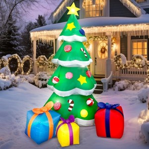Paaaawaters 7 FT Christmas Tree Inflatables Outdoor Decoration, Giant Christmas Inflatable Tree with 3 Gift Boxes - 1 of 4