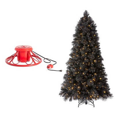Home Heritage 1-1.75" Artificial Christmas Tree Base Rotating Metal Stand with Snowdrift 6.5 Ft Pre-Lit Artificial Christmas Holiday Tree