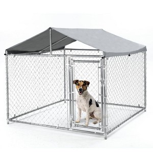 Outdoor Dog Enclosure, Anti-Rust Dog Kennel with Waterproof and UV-Resistant Cover, Galvanized Chain Link Big Cage Pet Kennel with Secure Lock - 1 of 4